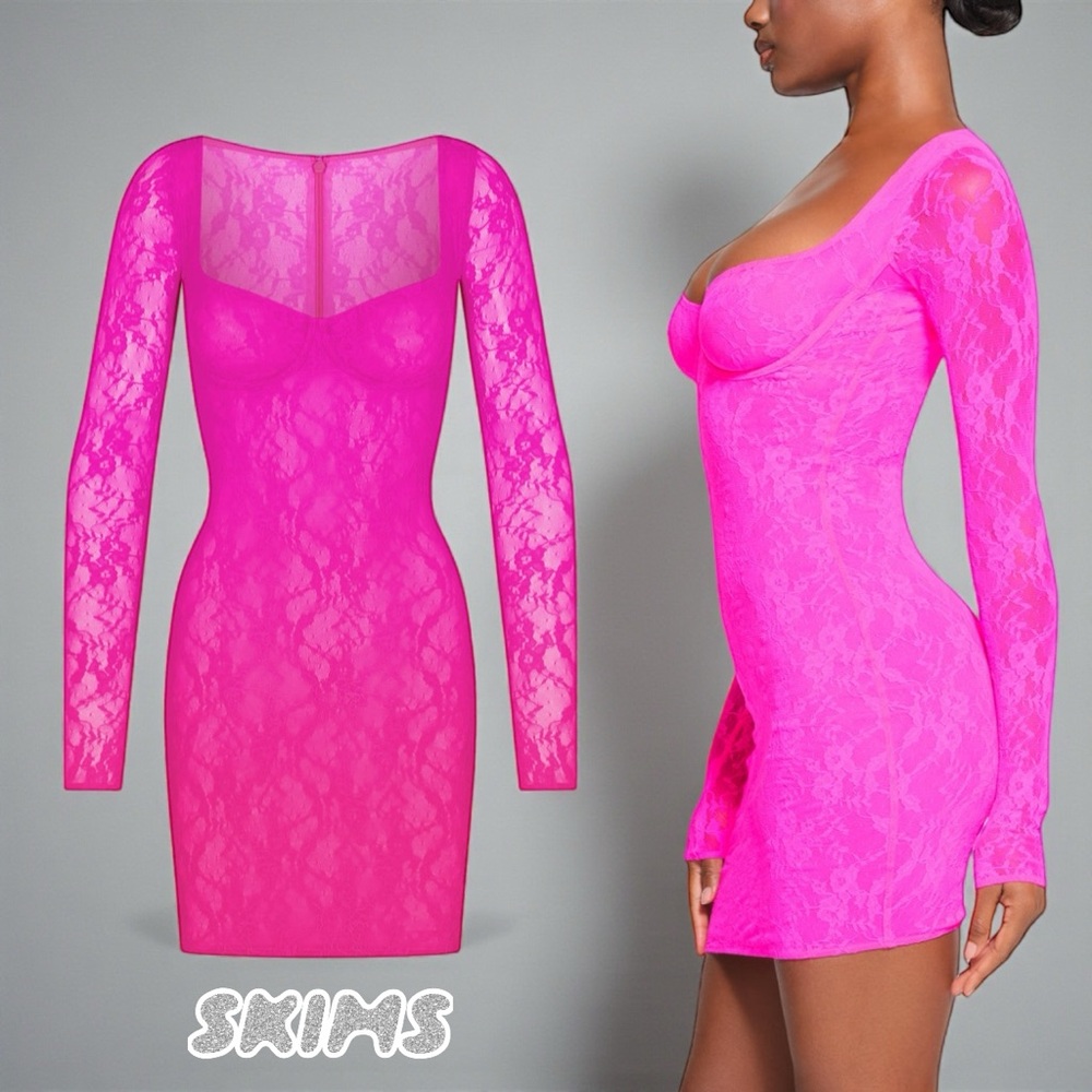 SKIMS Neon Pink Lace Dress - Picture 2 of 9